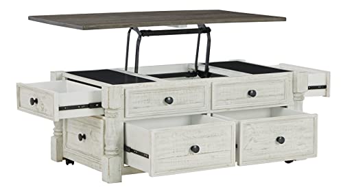 Signature Design By Ashley Havalance Farmhouse Lift Top Coffee Table With 4 Storage Drawers And Small Storage Tray, Whitewash #TOP2
