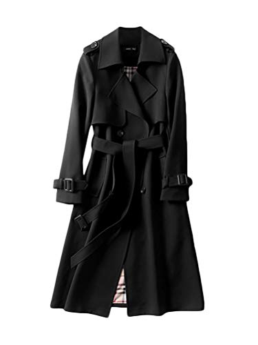 [Ｍｉｎｅｓａｍ] トレンチコート レディース 春コート ロングコート アウター 裏地付き 無地 着痩せ 通勤 オフィス 入学式 卒業式 通勤 通学 入園式 ブラック Lのサムネイル