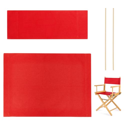 AHANDMAKER 1 Set Director Chair Canvas Replacement Cover, Casual Directors Chair Cover Kit Replacement Cover Canvas with Wood Stick for Director Chair (Round Stick), Red 55x16.5cm + 57x38.7cm
