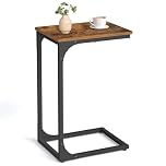 VASAGLE C-Shaped Side Table, Bedside Table, Sofa Side Table, Coffee Table, with Metal Frame, Industrial, for Living Room, Bedroom, Rustic Brown and Black LET350B01