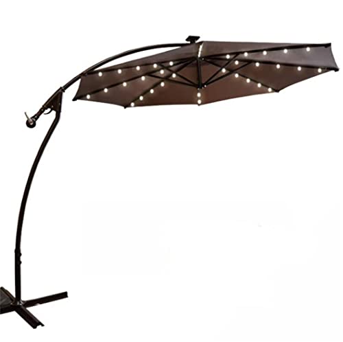 Parapluie de terrasse décalé solaire 300cm taupe avec 8 côtes et inclinaison manivelle