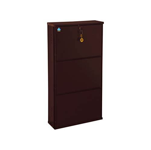 Image of DELITE KOM 20 Inch Wide, 3 Shelf Metal Shoe Rack Wall Mounted for Home with Central Lock | Holds Upto 8 Shoes or 12 Slippers Pair | 1 Year Warranty | (41 x 20 x 5 Inch, Coffee) | DIY | Space Saving