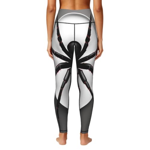 Pantalones de yoga negros elásticos con estampado de araña y bolsillos funcionales 4