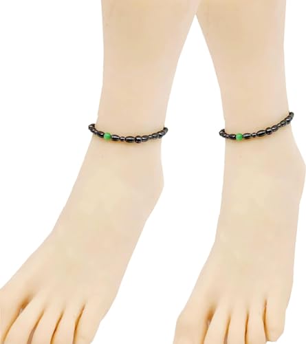 Drkao 2 Pack Women Green Color Magnetic Anklet Bracelet Support The Immune System Magnetic Therapy Relieve Stress and Frustration,Gift for Family