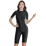 [RAVIR] 【ラヴィール】フィットネス 水着 レディース 体型カバー トップス ほっそり シルエット 半袖 フロントジップ パンツ セパレート グレー Sサイズ