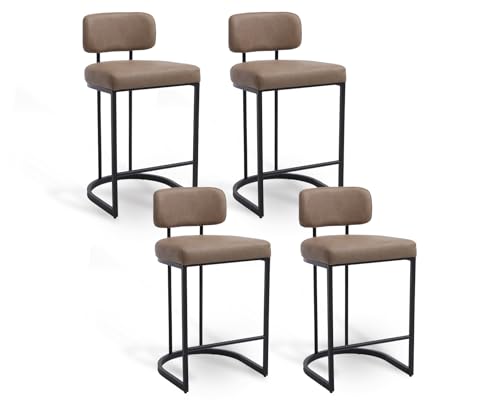 DAYALANE Lot de 4 Tabourets de Bar Moderne en Cuire PU Chaise de Bar Pieds en Métal Tabouret Haut avec Repose-Pieds pour Cuisine, Kaki