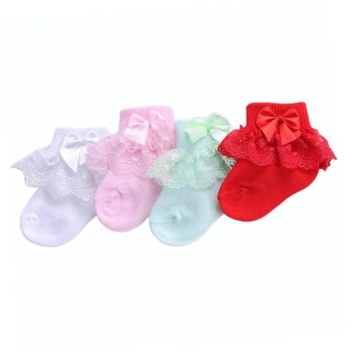 BESPORTBLE 2 Pairs Socks Lace Bow-knot Stockings for Years Old Breathable Warm Socks with Elastic Fit White and Pink for Autumn Winter4