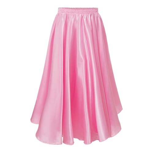 Rswnyirn Falda de Baile Niñas Largo Flamenco Español Falda de Chiffon Maxifalda Swing Falda de Danza del Vientre con Elástico Monocromo Ropa de Baile Infantil para el Escenario, Rosa., 98-104