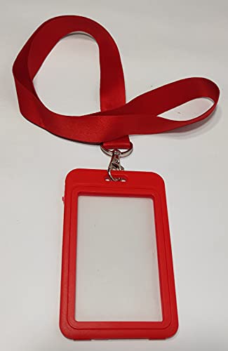 Image of Abha International Plastic ID Card Holder with Premium Lanyard for Office /School (Vertical) (Red, Pack of 5pcs.)