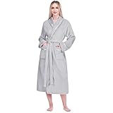 PAVILIA Robes For Women, Fleece Soft Fluffy Bathrobe, Plush Cozy Long Spa Robe, Satin Trim (S/M, Light Grey)