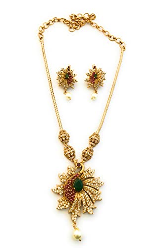 Image of Sasitrends Traditional Matte Gold Plated Peacock Pendant Necklace Jewellery Set