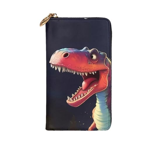 Leather Wallet 7.48 x 4.13 in - Stylish and Durable Wallet for Women with Multiple Compartments and Zipper Design big-mouthed dinosaur Pattern2