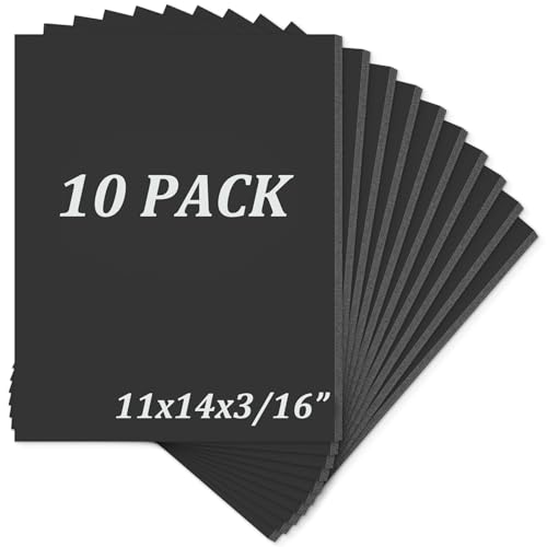 Mat Board Center, Pack of 10 Acid-Free Foam Boards, 11x14 inch Black Foam Boards, 3/16