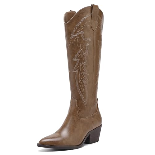 Image of LISYIIZ Women's Cowboy Boots, Knee High Western Pointed Toe Boots