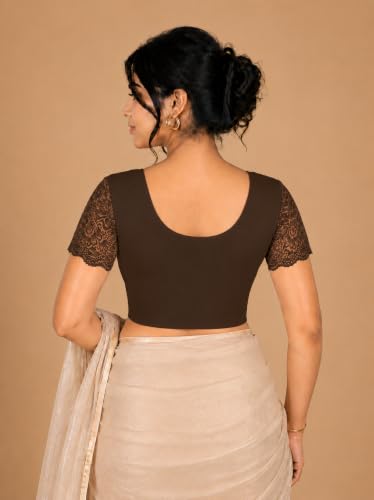 Image of Abhi Cotton Readymade Saree Blouse for Women- Half Net Sleeves, Round Neck, Regular-fit, Stretchable, Pull-on Style Blouse