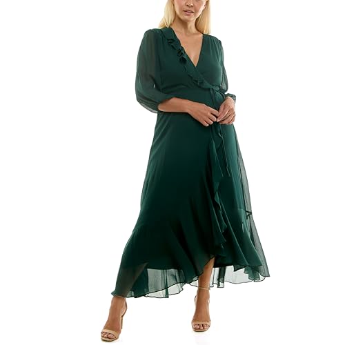 Image of Maison Tara Women's V-Neck Ruffle Faux Wrap Maxi Dress