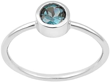 Bezel-Set Solitaire Round 5 MM London Blue Topaz Solid Sterling Silver Women Stacking Set Ring Size_6
