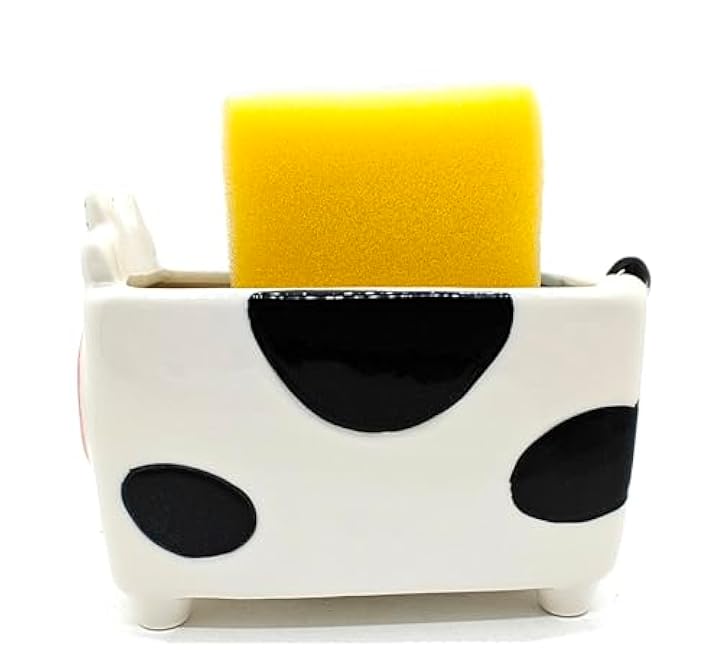 Cute Kitchen Accessories Cow Sponge Holder Ceramic Cow Soap Holder Home Decor Design Ceramic Kitchen Sponge Holder Cow gift Ideal Gifts for Women, Mom or Birthdays