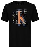 Calvin Klein Boys' Short Sleeve Logo Crew Neck T-Shirt, Soft, Comfortable, Relaxed Fit, Blended Black, 18-20