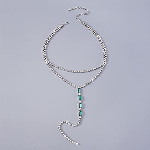 YienDoo Sexy Long Crystal Y Necklace Choker Chain Wedding CZ Rhinestone Collar Lariat Emerald Pendant Necklace Green Crystal Charm Necklace Silver Unique Layered Crystals Prom Necklace for Women by YienDoo - Used condition - Image 4