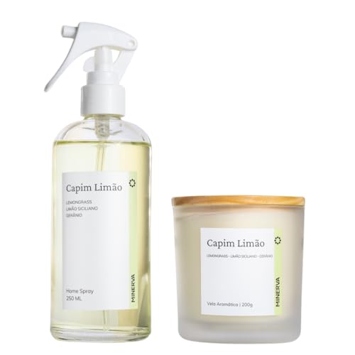 MINERVA - Kit Combo Vela Aromática 200g e Home Spray Aromatizador de Ambientes 250ml (Capim Limão)