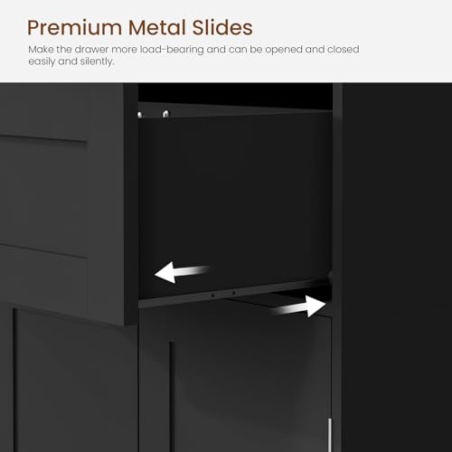 Iwell 67 Tall Black Storage Cabinet with Adjustable Shelves and Large Drawer