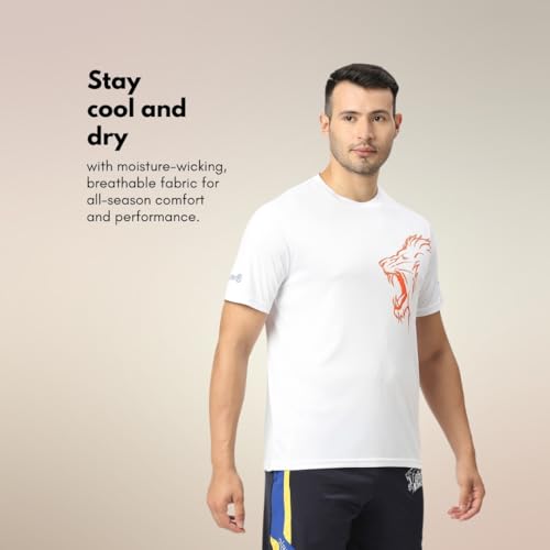 Image of playR x CSK Lion Tee Men's Solid - Regular Fit Unisex Adut Sports Tee, CSK Fanwear for Match Day, Outdoor, Training Casual Wear All Season