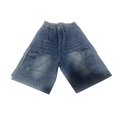 Boys Cargo Jean Shorts Knee Length Elastic Waist Baggy Denim Pants Patchwork Vintage Teenager Summer Y2K Streetwear2
