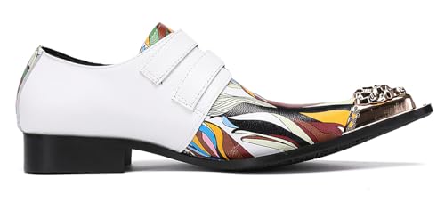 Santimon Mens Loafers Slip On Leather Wedding Dress Metal-Tip Toe Double Buckle Monk Strap Loafers Fashion Casual Party Ballroom Western Mocassins Tuxedo Summer Shoes3