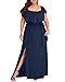 Plus Size Off Shoulder Maxi Long Navy Blue Dress Slit Formal Wedding Guest Casual Summer Ruffle Dresses Pockets Women