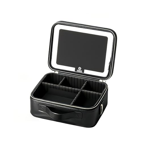 Sac À Cosmétiques Noir Imperméable pour Voyage avec Grand Miroir LED Tactile