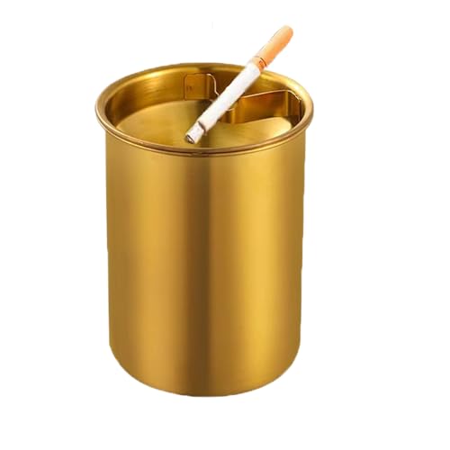 GZTFPQ Ashtray, Windproof Cigarette Ash Tray for Outdoor Indoor, Metal, Modern, Gold