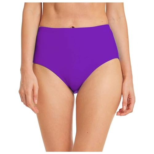 Braguitas Bikini Mujer Culotte Cintura Alta Playa Bragas Bikini Control de Abdomen Piscina Parte de Abajo de Bikinis para Mujer Sólido Deportivos Parte Inferior Verano Natacion (Púrpura, L)