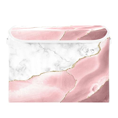 Mnsruu Storage Boxes with Lids, Rose Gold Marble Gilt Large Storage Basket Organizer Shelves Cube Bin Toy Clothes Underbed - Image 3