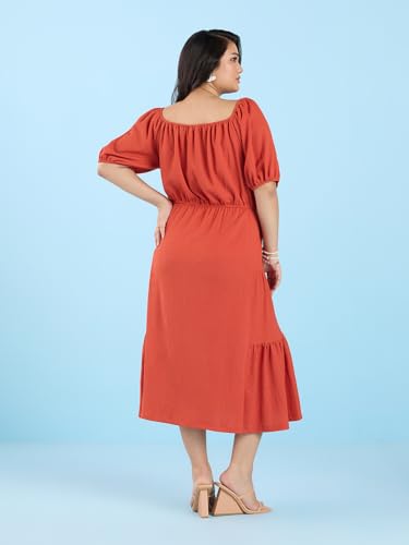 Image of Big Hello - THE Plus Size Women's Midi Knitted Polyester Plus Size Stretch Dress - Red