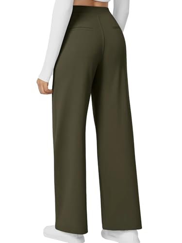 Phophila High Waisted Work Pants for Women Business Casual Outfits Office Dress Pants Trousers with Pockets Army Green S