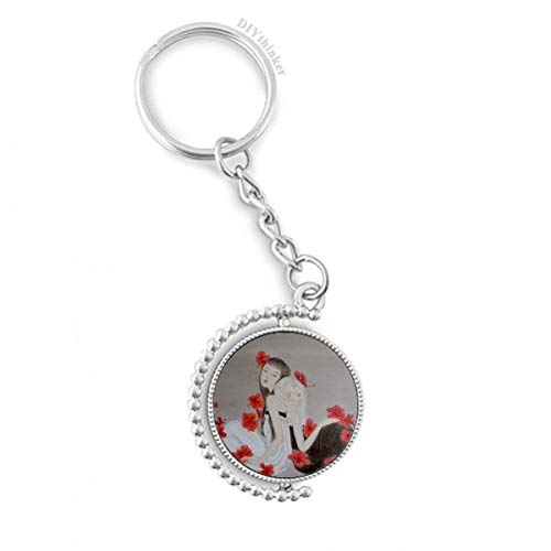 Porte-clés fleur rouge aquarelle pour trousseau de clés organisé