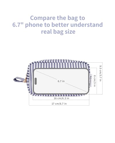 Image of Narwey Small Makeup Bag for Purse Travel Makeup Pouch Mini Cosmetic Bag Zipper Pouch for Women (Greyish Blue Stripe, Small)