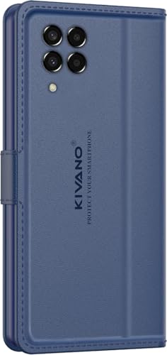 Image of KIVANO LUXE Compatible for Samsung Galaxy M33 5G Luxury Handmade Leather Magnetic Flip Folio Case | Card Holder & Kickstand | Slim Protective Cover | Unisex - Blue
