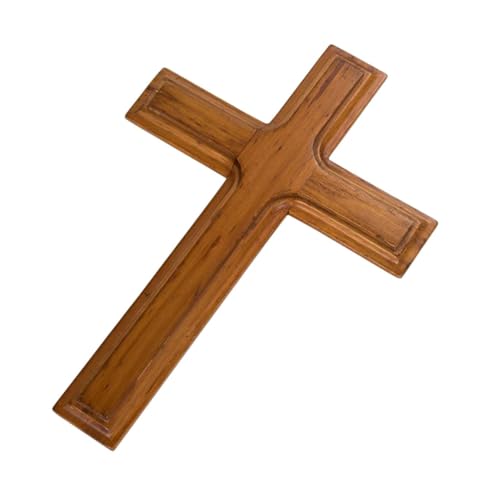 ZUNOXAZ Croix Murale Bois Simple Beige Crucifix Catholique Bois Massif Poli Main Décoration Murale pour Maison Église et Chapelle Résistant Au Finition Douce et Artisanale