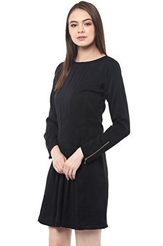 Image of Miss Chase Women's Black Full Sleeve Round Neck Solid Shift Mini Dress