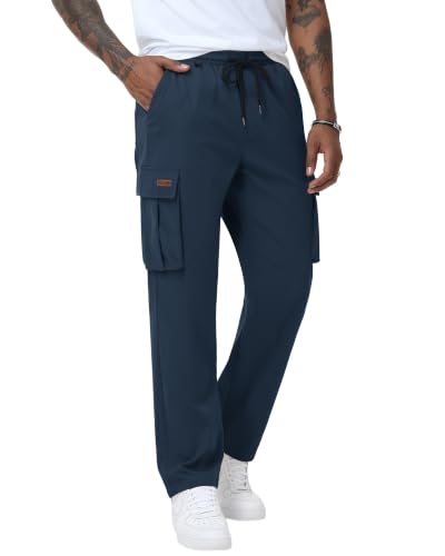 Ntrlv Men's Cargo Pants Drawstring Elastic Waist Multi-Pocket,DarkBlue XL