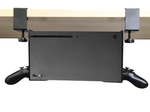 Image of No Drilling Under Desk Mount for Xbox Series X with Handle Storage,Free Installation Table Holder Compatible with Xbox X,Stealth Horizontal Gaming Desk Stand Accessories for XSX(Upgrades)