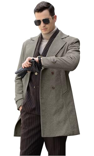 Image of Mens Casual Blazer Coats Wool Blend Men Trench Coat Jacket Double Breasted Classic Warm Men's Sport Coats