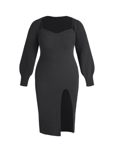 CIDER Plus Size 2 Piece Sweater Dresses for Women Long Sleeve Midi Dress Slit Winter Pullover Wedding Guest Outfits