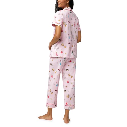 Image of Bed Head PJs Womens Matching Pajamas - Soft Organic Cotton Button Down PJ Shirt & Cropped Pants Set - Loungewear & Sleepwear