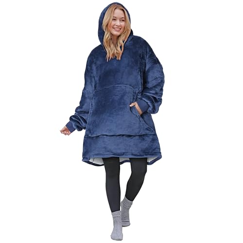 Catalonia Sherpa Wearable Blanket Hoodie—Navy