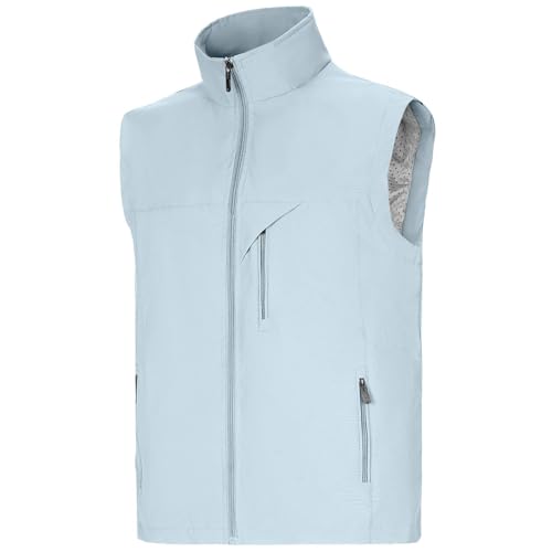 Image of Mens Vests Outerwear Windproof Lightweight Softshell Sleeveless Jacket | Breathable Zip Up Multi-Pockets Quick Dry Sports Vest for Golf Hiking Fishing Running