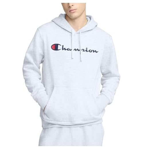 Champion mens Powerblend Fleece Pullover Hoodie, Script Logo Sweatshirt, Oxford Gray-y06794, Large US