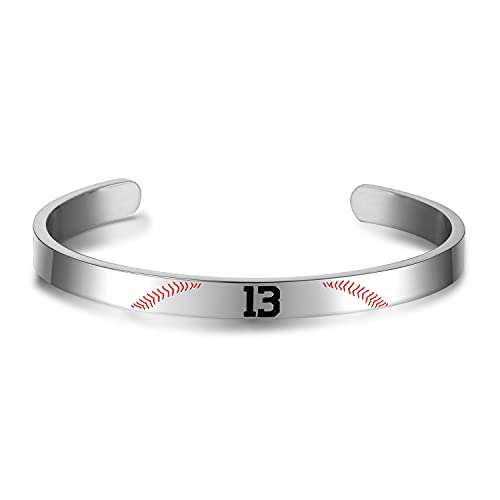 Susook Baseball Number Bracelet For Boys Stainless Steel Adjustable Cuff Bangle Baseball Sport Jewelry Gift For Men (13) #TOP12